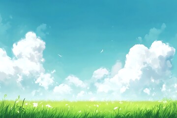 Obraz premium Serene Spring Meadow Under a Pastel Sky