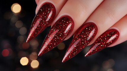  Elegant red acrylic nails with glossy finish