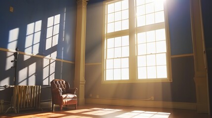 Sunlit Room with Leather Chair and Large Window
