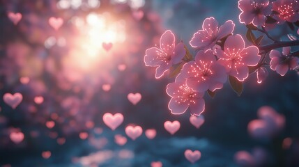 Valentine's day celebration cherry blossom garden photo romantic close-up love concept