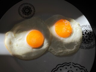 Sunny side up eggs on plate 