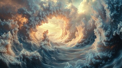 Fototapeta premium Heavenly cloudscape sunrise, ethereal pathway, vibrant colors, digital art, fantasy background