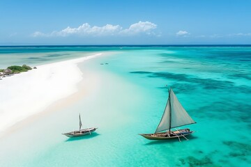 Obraz premium Stunning Tropical Island Paradise with Sailboat and Beach