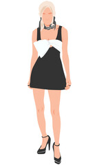 Fototapeta premium Cartoon vector illustration kpop idol. Korean dancer performing in show. Idol group girl fashion model in a black dress. Asian beauty artist on stage. Female attending award.