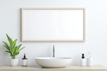 Fototapeta premium Modern Bathroom Mockup with Empty Frame and Sink