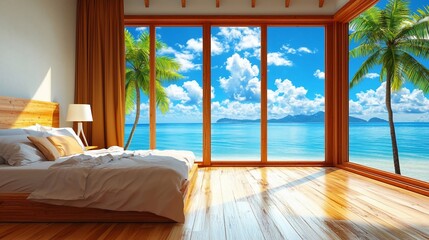 Tropical bedroom with ocean view