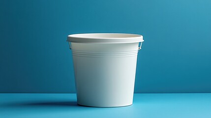 White Bucket Sits on Blue Background