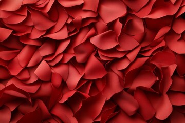 Naklejka premium Vibrant red rose petals pile up across a surface, creating a luxurious and romantic backdrop perfect for decorations and events