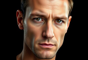 Obraz premium Serious male face on black background