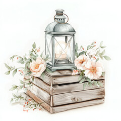 Illustration, painted, boho lantern shows soft, realistic, water color