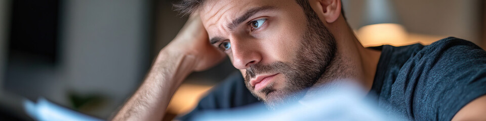 Obraz premium Close-up Portrait of a Man Reviewing Documents