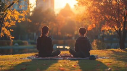 Sunset meditation by the lake urban park photography autumn atmosphere side view relaxation and peace