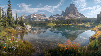 Obraz premium Serene Mountain Lake Reflection in the Canadian Rockies