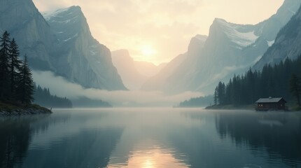 Serene Misty Mountain Lake