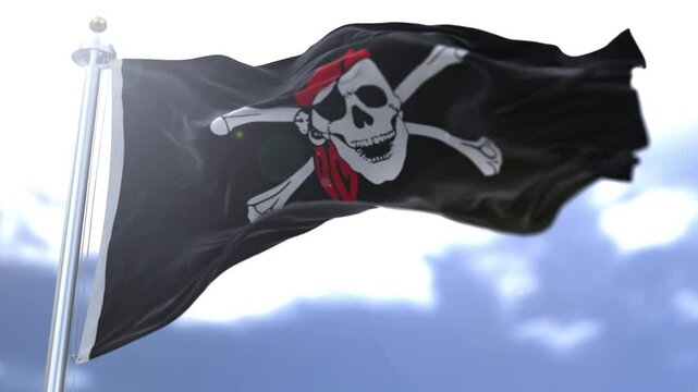 Pirate flag waving against the sky. High quality 4k footage