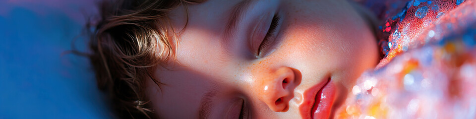 Fototapeta premium Close-up Photograph of a Sleeping Child's Face and Clothing