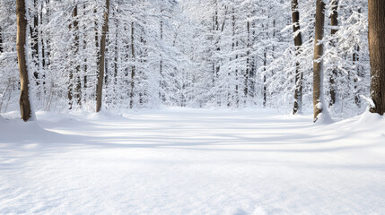 serene winter forest with snow covered trees and peaceful path