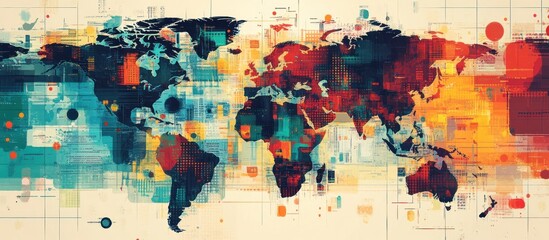 Obraz premium Abstract world map depicting global connectivity, data flow, and digital communication