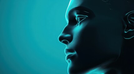 Obraz premium Avatar on a virtual consultation screen, smooth cyan and deep charcoal for contrast.