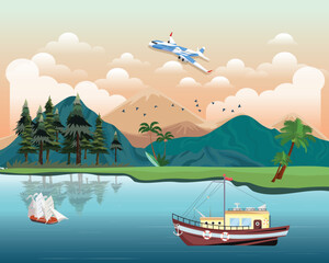 River - Scenery art design template, sky template