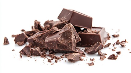 Fototapeta premium liquid chocolate splash with some pieces of chocolate left isolated on white background