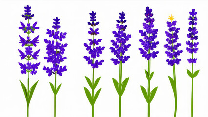 Naklejka premium Lavender Flowers On White Background, Minimalist Botanical Concept, Ideal For Aromatherapy, Skincare, Wellness Brands, Spa Advertisements, Organic Products, Natural Remedies, And Eco-Friendly Campaign