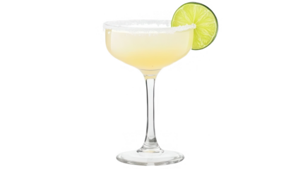 Cinco de Mayo PNG file of a flat vector margarita glass with a lemon slice, representing festive Mexican cocktails, isolated on white background