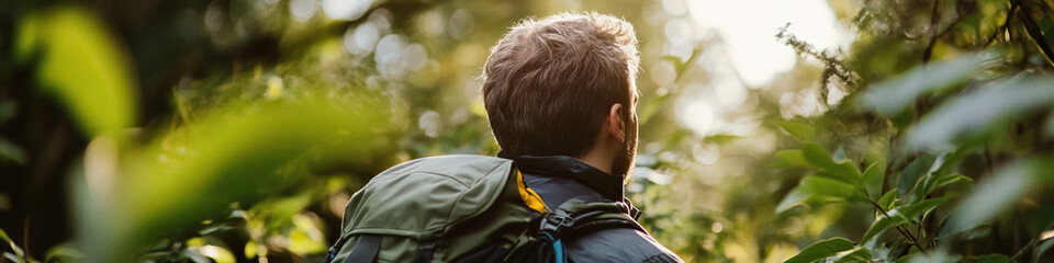 Man with Backpack in Foliage
