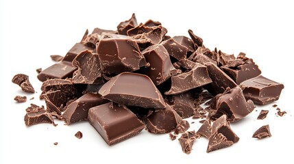Fototapeta premium liquid chocolate splash with some pieces of chocolate left isolated on white background