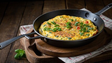 Delicious Frittata with Fresh Vegetables and Cheese in a Skillet for a Gourmet Breakfast or Brunch