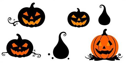 A collection of various pumpkin silhouettes in vector format for Halloween-themed design projects, design, decoration, set