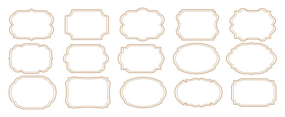 Set of vintage frames and labels shape. Luxury vintage frames, retro labels, royal wedding insignia, sale sticker, text note badge, price tag, paper black silhouette set. Ornamental label frames.