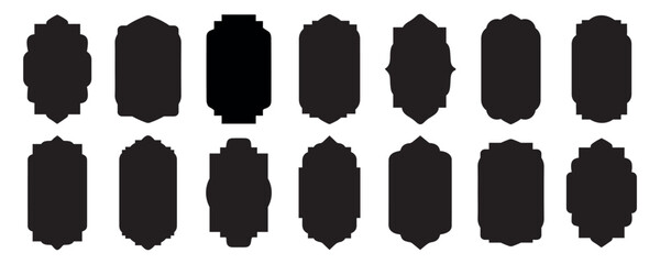 Islamic vector shape of a window or door arch. Arab frame set. Ramadan kareem silhouette icon. Mosque gate. Islamic arabesque pattern. Arabian muslim shape arch