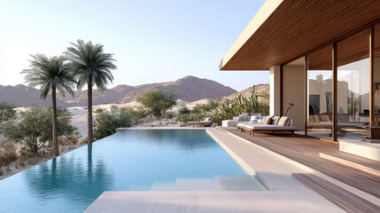 Fototapeta premium luxurious desert resort with infinity pool and stunning views