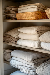 things folded on shelves in the closet