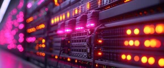 Naklejka premium Colorful Server Rack in Data Center