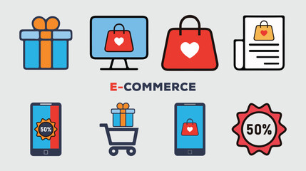Ecommerce and Shopping Icon Set for User Interface Documents Websites and Mobile Applications.