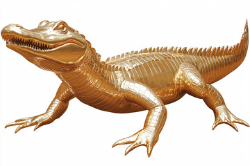 Obraz premium A gleaming, golden alligator statue with intricate detailing stands out against a stark white background.