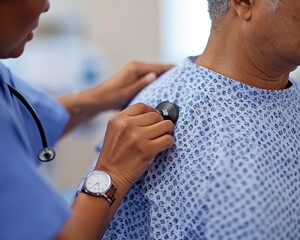 Compassionate Care See a nurse adjusting an elderly patients hospital gown with care, ensuring comfort and dignity Discover the importance of empathy in healthcare, highlighting the role of nurses in