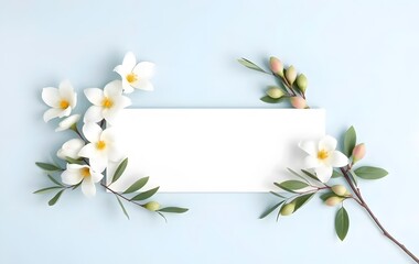 Fototapeta premium Periwinkle Gardenia & Olive Composition spring background