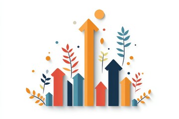 Colorful Growth Arrows with Leaves and Shapes for Business and Nature Concepts