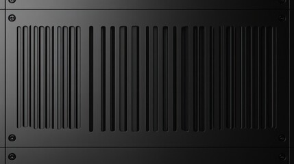 Abstract dark metal plate with barcode-like pattern.