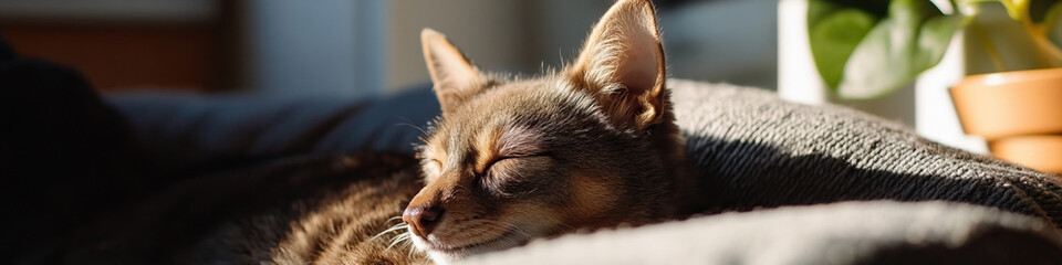 Brown Tabby Cat Sleeping on Gray Fabric