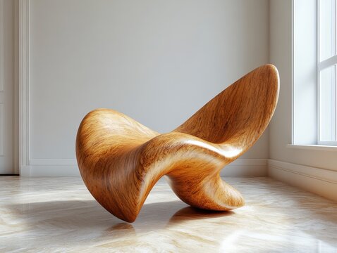 Discover exquisite comfort with this wooden rocking chair with smooth, sculptural curves A testament to artisanal craftsmanship, this unique seat blends form and function seamlessly The natural wood