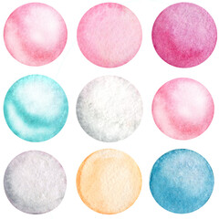 Watercolor balls white,pink and blue.colorful watercolor dots set isolated on white background .abstract watercolor background.