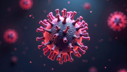 Obraz premium Highly detailed microscopic virus particles, set against a dark, glowing background