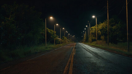 Mysterious Empty Road at Night