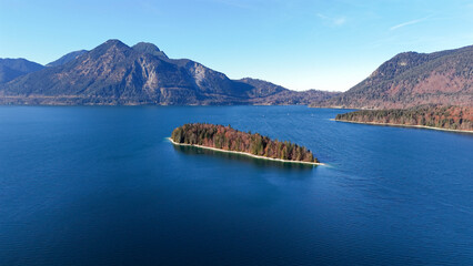 Fototapeta premium A view to the Walchensee who is located at the south of Bavaria inspire often to call it little Canada landscape