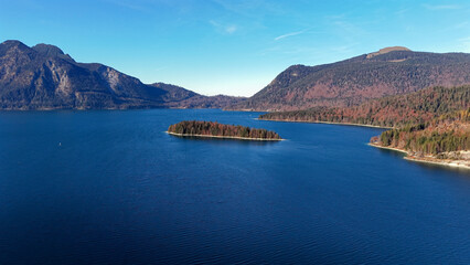 Obraz premium A view to the Walchensee who is located at the south of Bavaria inspire often to call it little Canada landscape