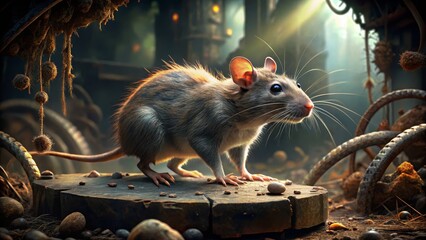 Detailed Close-Up of a Common Rat in a Dark Environment